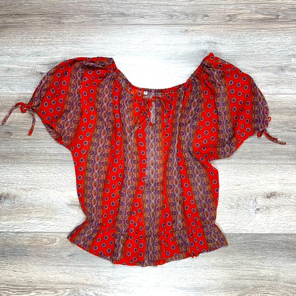 Guess Tops - Guess Floral Peasant Blouse Small Orange Purple